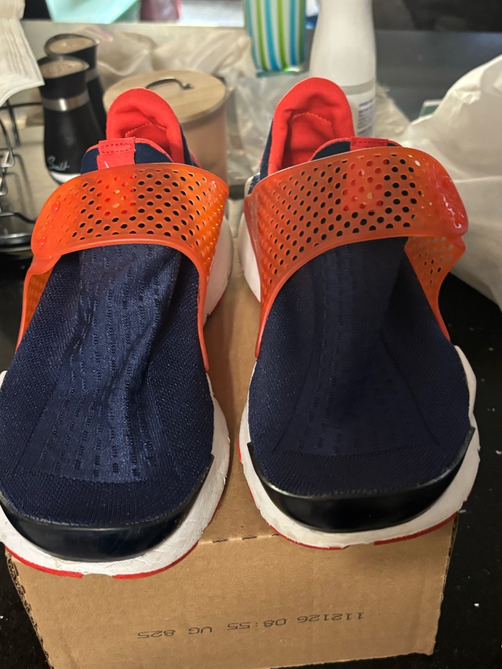 Nike Navy and Bright Orange Slip-On Sandals